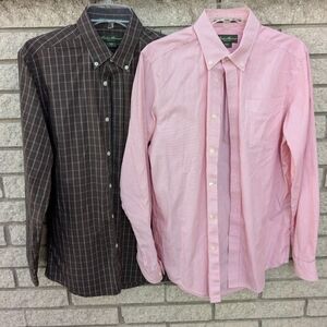 Lot Of 2 Eddie Bauer Wrinkle Resistant 1 Striped 1 Plaid Button-Down Mens Small